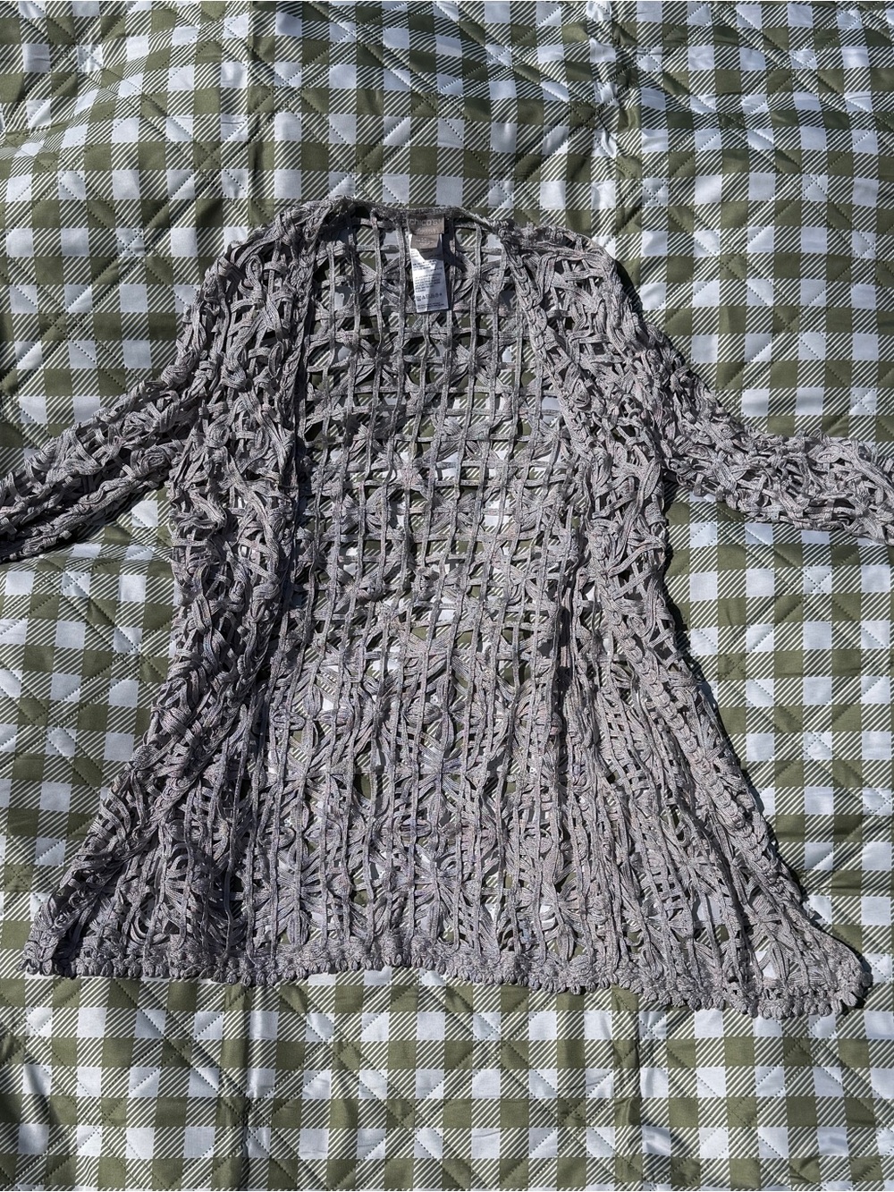 Chico's Open Weave Crochet Cover-Up Silver Gray - Picture 2 of 8